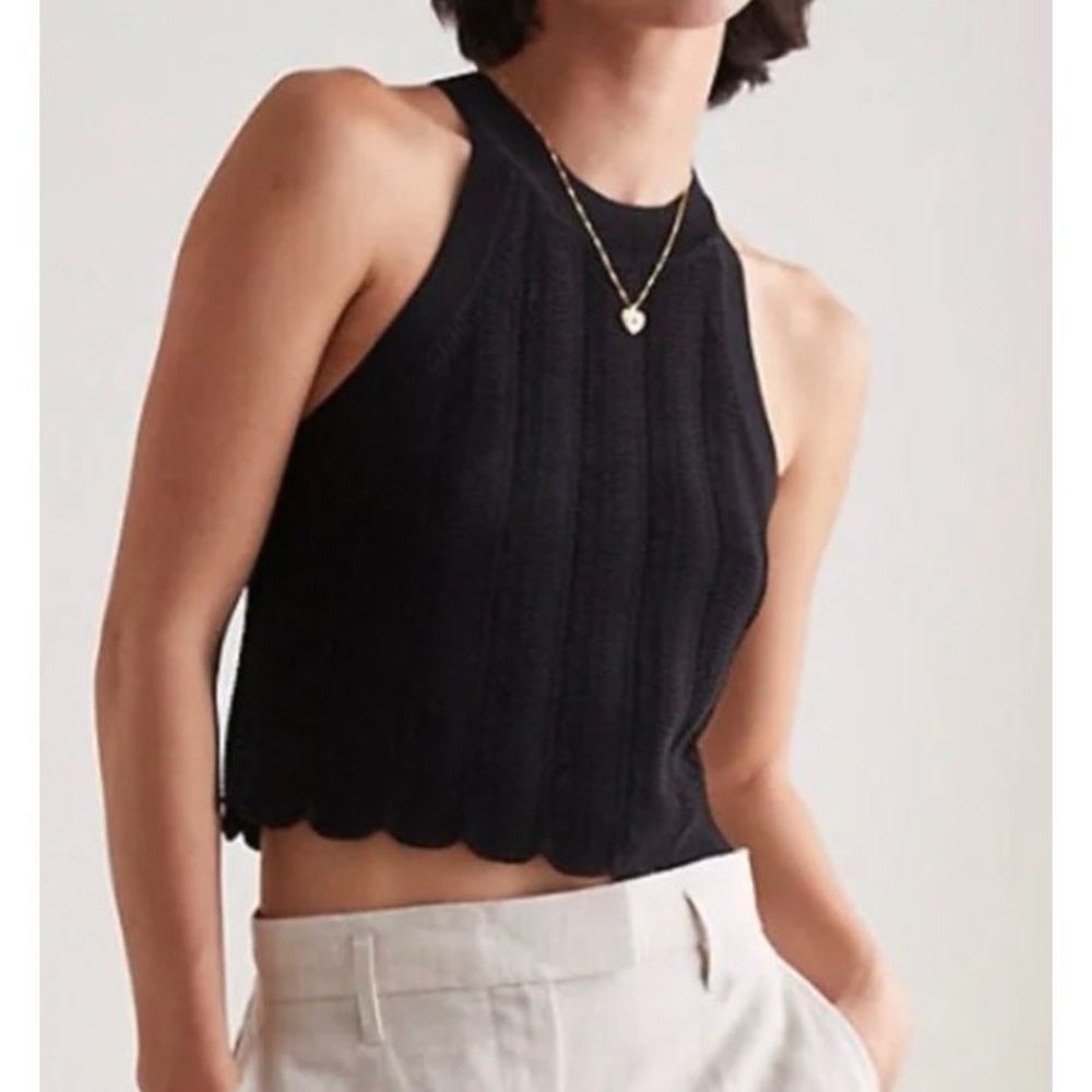 Wilfred New Halter Tank-Black-Scalloped Knit-Size M-NWT